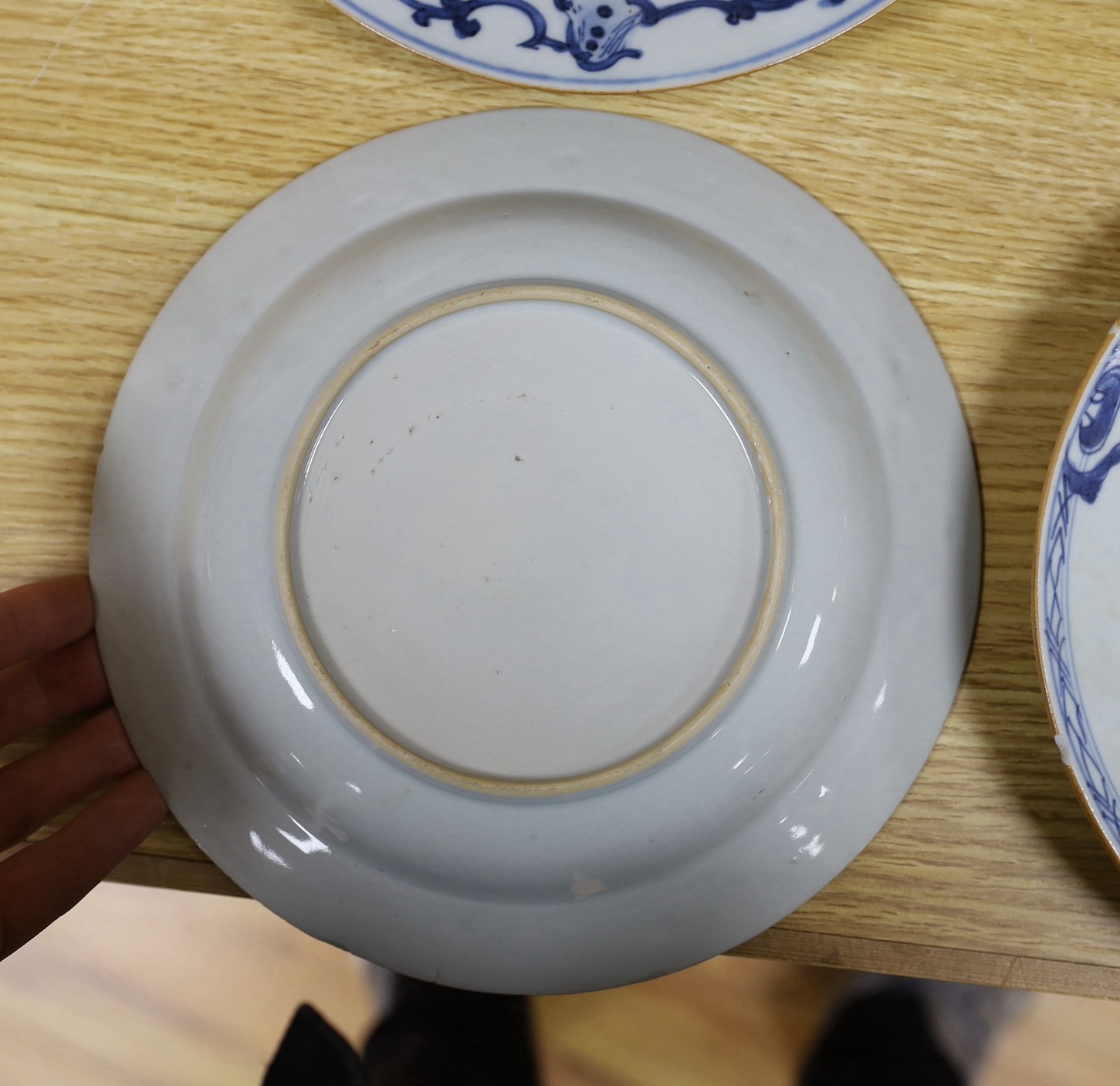 A set of four 18th century Chinese export blue and white plates, and a similar pair of plates (6), set of four 23 cms diameter